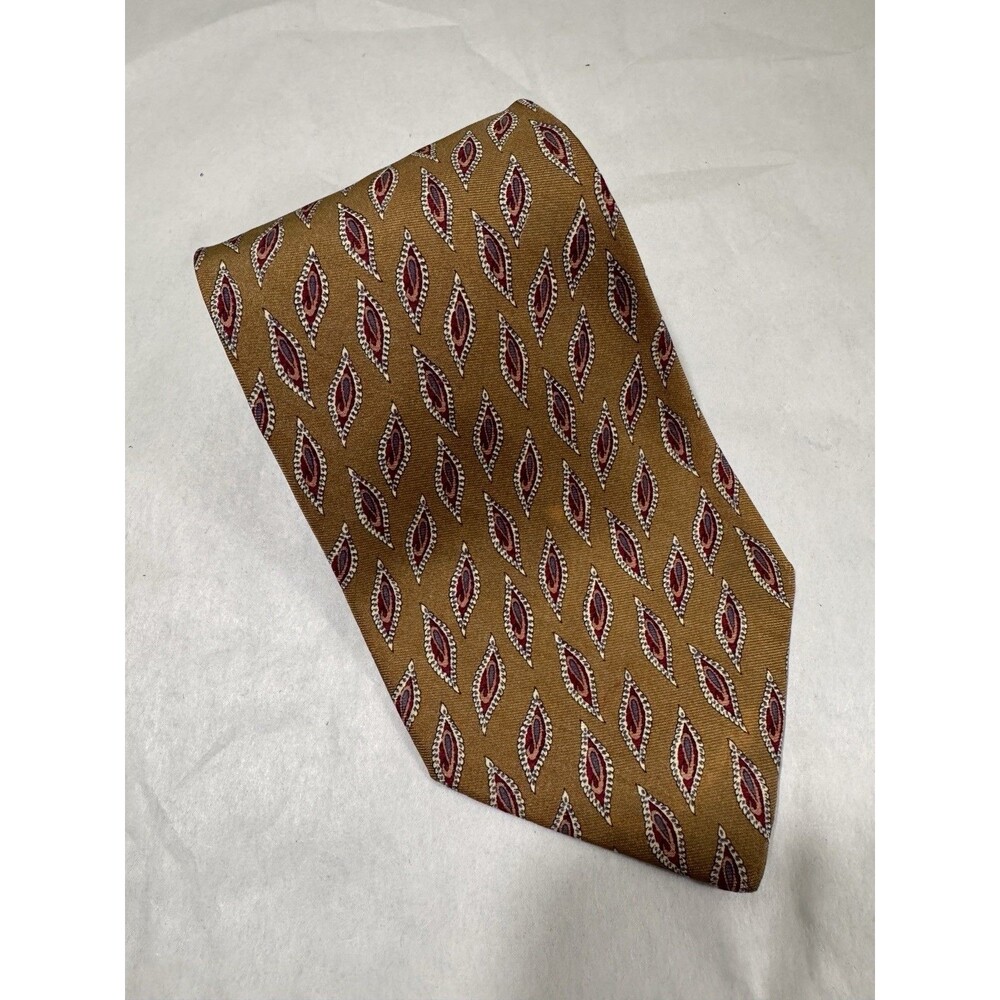 Burberrys of London Tie Necktie Gold/Red Geometric Silk  58"x3.75"